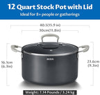 12 Quart Pot with Lid, BEZIA Ceramic Nonstick Stock Pot with Lid, Induction Ready, Large Cooking Pot with Silicone Handle, Compatible with All Cooktops, Dishwasher Safe