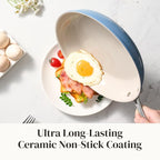 Redchef Nonstick Cookware Sets, Ceramic Frying Pan Set with Tempered Glass Lids, Non Stick Cooking Set, Dishwasher & Oven Safe, Induction Safe, Compatible with All Cooktops, Blue (8", 9.5", 11")