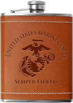 Leather USMC 8 oz Flask | Stainless Steel | USMC Leather Flask