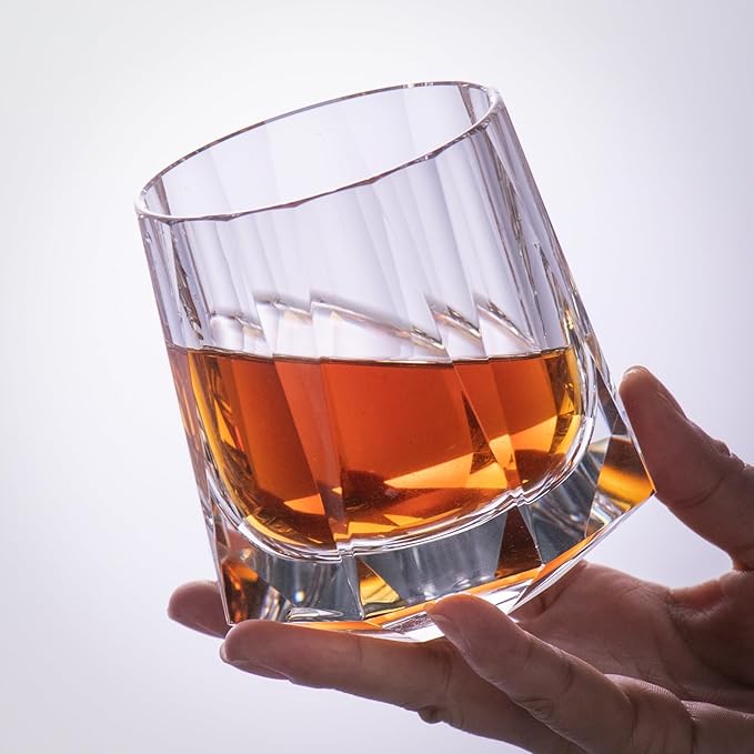 KAMMAK Crystal Old Fashioned Glass Set of 2, 8.79 oz (260ml) Hand Blown Whiskey Glasses, Tumbler with Delicate Rim & Weighted Base, Lead-Free Barware for Scotch, Bourbon, Cocktail