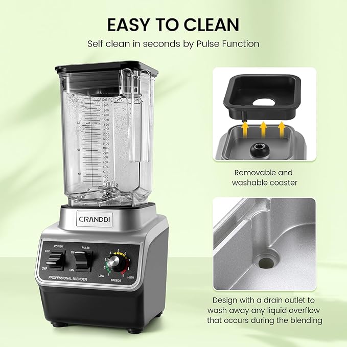 CRANDDI Professional Commercial Blender, Max 1500W, 80oz Pitcher, Powerful Blender with Tamper for Smoothie, Ice Crushing, Variable 9 Speeds Control, K96, Black