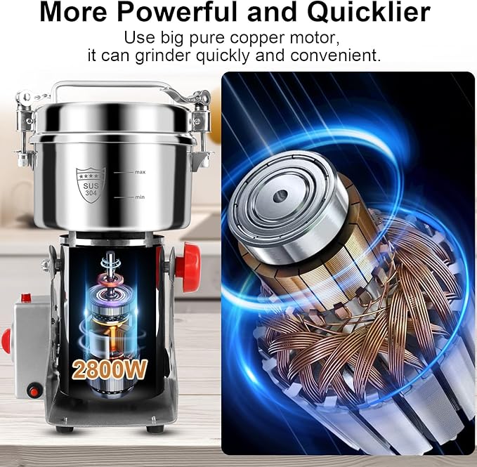 Electric Grain Mill Grinder Flour, 1000g Corn Fine Powder Rice Grinder Wheat Mill for Home Kitchen Commercial Stainless Steel Spice Food Pepper Coffee Beans (Swing Type)