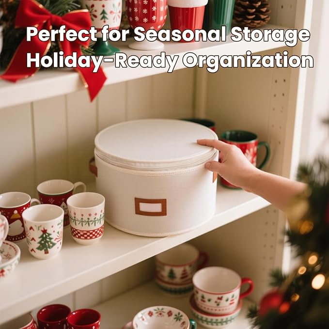 HOMELUX THEORY Saucer Plate Storage Box, 2pc Ivory Hard Shell China Storage Containers Thick Surfaces Lid & 24 Felt Pads, Heavy Duty Moving Box with Handles for Dishes, Dinner Plate, & Dinnerware