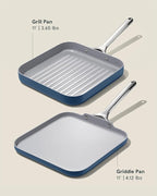 Caraway Griddle Pan & Grill Pan Duo - Non-Stick Ceramic Coated - Non Toxic, PTFE & PFOA Free - Oven Safe & Compatible with All Stovetops – Navy