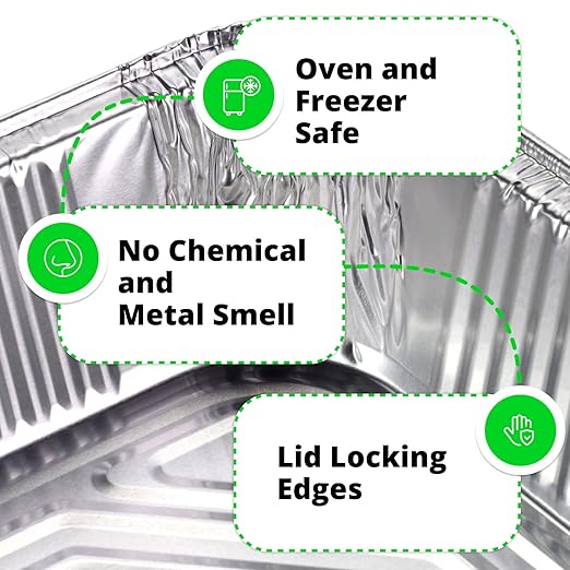 IDL Packaging Half-Size Aluminum Steam Table Pans with Lids - Deep, 13" x 11" x 3" (Pack of 5) - Disposable Foil Pan for Grilling, Roasting, BBQ, Cooking, Baking, Freezing
