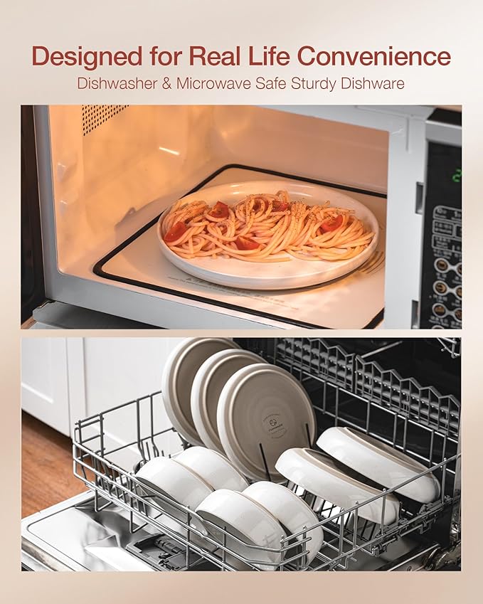 Famiware Milkyway Plates and Bowls Set, 18 Pieces Dinnerware Sets, Dishes Set for 6, White