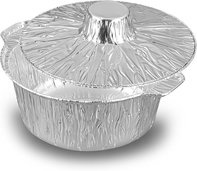 Foil Lux 60 Ounce Pans And Lids, 100 Disposable Pots With Lids - Oven-Ready, Stove Compatible, Aluminum Foil Baking Pans, Freezable, For Outdoor Camping, Vacation, Picnic, And More - Restaurantware