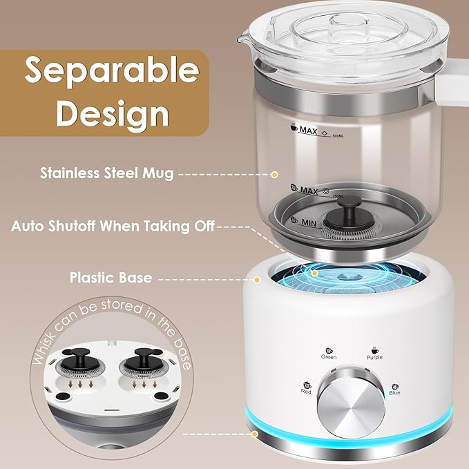 Milk Frother and Steamer, 16.9 OZ Milk Frother for Coffee, 4 in 1 Frother Separable Easy to Use and Clean, Durable Safe Silent Working for Coffee, Latte, Cappuccino Hot Chocolate, White Glass