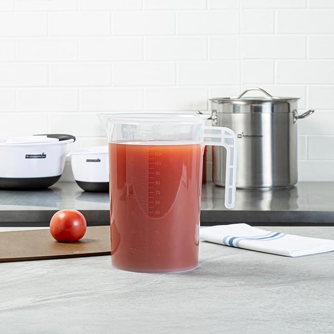 Restaurantware Measuring Cups 4 Quarts Pack of 10 Conical Spout Liquid Measuring Cups Embossed Ml and Oz Graduations, Clear Plastic Scaling Vessel with Handle, For Cooking, Baking, For Oil, Flour