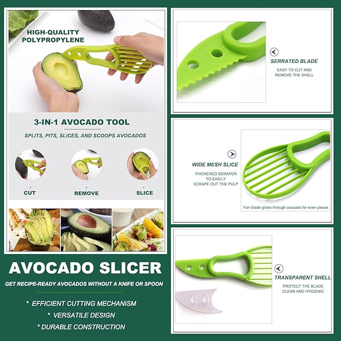 Avocado Slicer Tools 3 PCS - Avocado Saver for Fridge to Keep - Avocado Slicer for Peeler Pitter - Avocado Cutter for Cuber Dicer - Fruit Vegetable Avocado Tools-Kitchen Gadgets