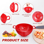 Baderke 4 Pack Mini Colander for Kitchen Plastic Berry Strainer with Double Handles 7.5 x 6 x 3 Inch Small Colander Strainer for Fruits Vegetables Food (Red)