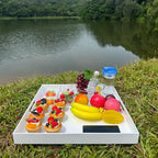 White Acrylic Large Ottoman Tray with Handles 18"x18"x2" Spill Proof Serving Tray Rubber Boot Organizer Tray Decorative for Living Room Bedroom Kitchen Entryway Coffee Table Countertop