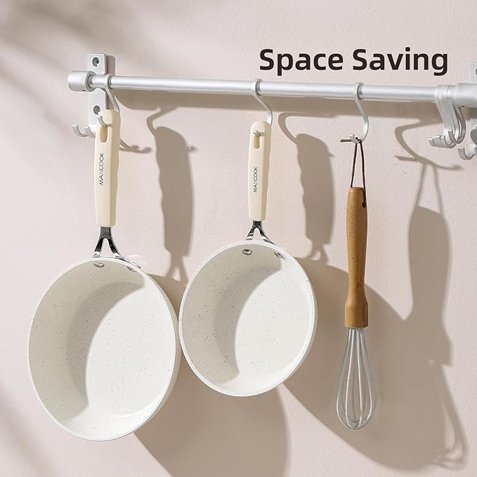 Mini Nonstick Egg Pan, 6.3 Inch Omelet Pan, Small Single Serve Egg Nonstick Skillet, Medical Stone Coating Cookware with Heat-Resistant Handle (16 cm, White)