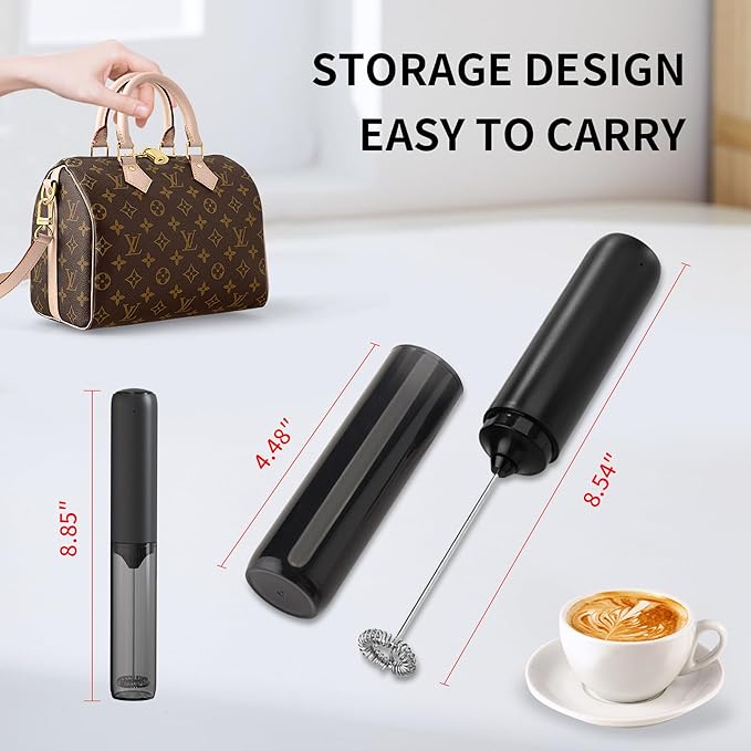 Rechargeable Milk Frother Wand for Coffee, Handheld Electric Foam Maker Detachable Stainless Steel Whisk Drink Mixer Foamer for Lattes, Cappuccino, Egg, No Stand