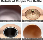 67.6oz Copper Teapot, Tea Kettle For Stovetop Safe, Classic Non-Coating Pure Copper Tea Set with Stainless Steel Tea Ball For Loose Leaf, Large and Solid Tea Pot For 4-6 Cups (2000ml)