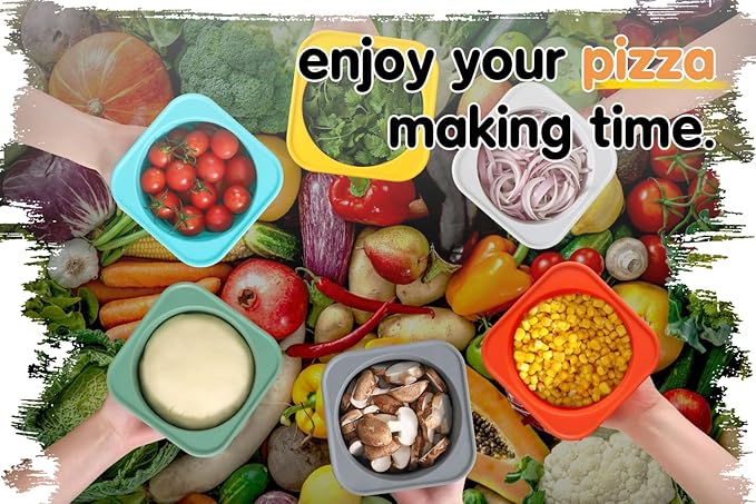 PLUS 1000ml Pizza Dough Proofing Containers for DIY family Artisan Pizza, Food Grade Silicone Stackable Boxes with Lids, Freezer, Fridge, Dishwasher Safe,4sets (Green)