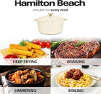 Hamilton Beach 5.5-Quart Enameled Cast Iron Dutch Oven Pot with Lid, Cream