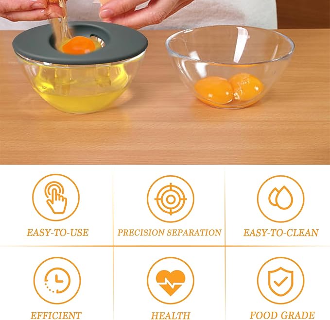 2PCS Silicone Egg Separators, Food-Silicone gg Yolk White Filter, 3-Slit Egg White Separator from Yolk, Egg Divider for Kitchen Gadget Cooking/Baker Tool, Black