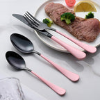 20-Piece Black and Red Silverware Set 18/0 Stainless Steel Flatware Warm Pink Handle Cutlery Set Service for 4 Dinner Knives Forks Spoons Set Mirror Finish Dishwasher Safe