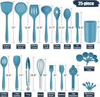 E-far Silicone Cooking Utensils Set, 25 Piece Kitchen Utensils with Holder, Non Toxic Kitchen Tools Spatula, Turner, Spoon, Ladle for Nonstick Cookware, Heat Resistant & Dishwasher Safe - Blue