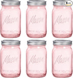 WELLIFE Pink Mason Jars 32 oz,6 Pack Wide Mouth Mason Jars for Safe Storage,Fermenting,Pickling,DIY,Crafts Decoration
