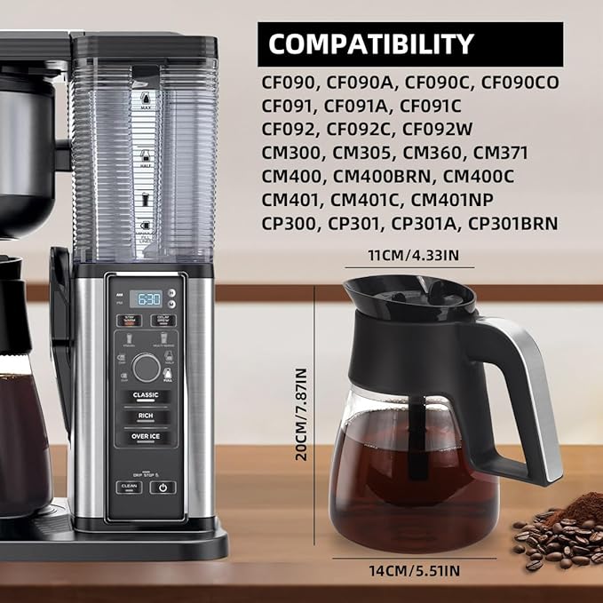 10 Cup Glass Carafe Brew-Through Lid Coffee Carafe Replacement Coffee Pot Compatible with Ninja Dual Brew Coffee Maker CF090 CF092 CF097 CM400 CP300 CP301 CP307 Coffee Bar System
