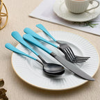 20-Piece Black and Lake Blue Silverware Set 18/0 Stainless Steel Silverware Set Lake Blue Handle Cutlery Set Service for 4 Dinner Knives Forks Spoons Set Flatware Set Finish Dishwasher Safe