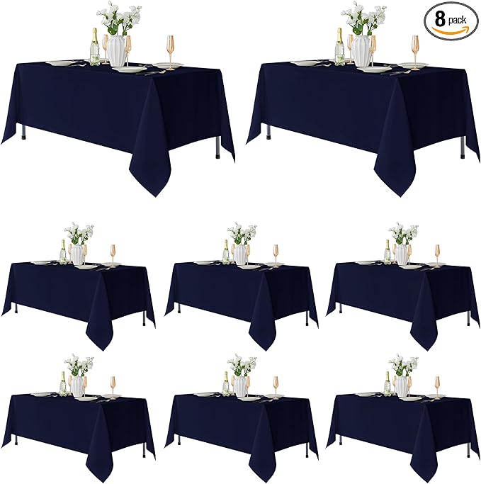 Fitable 8 Pack Rectangle Tablecloths: Stain Resistant Wrinkle Free Circle Table Clothes, Washable Reusable Polyester Table Covers for Wedding Party Birthday Banquet Reception(Navy, 60x102 Inch)