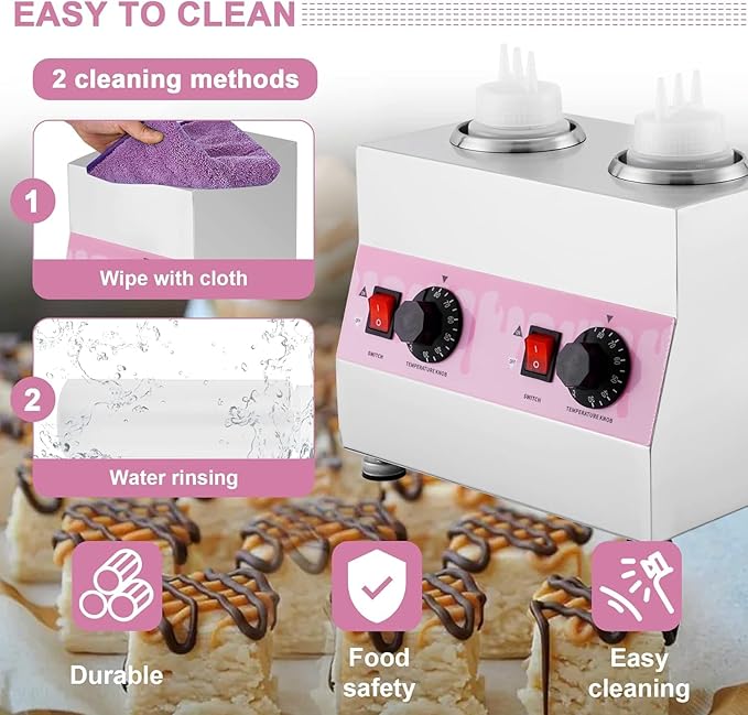 Electric Sauce Warmer Hot Fudge Warmer Dispenser Nacho Cheese Warmer Jam Heat Preservation Machine with 22oz Bottles, 86~185℉ 110V