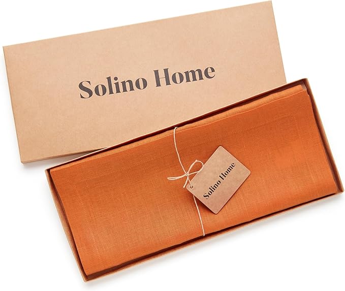 Solino Home Linen Pumpkin Table Runner 36 Inches - 100% Pure Linen Farmhouse Short Table Runner 14 x 36 Inch Ideal for Dresser and Coffee Tables - Fete - Fall, Autumn, Halloween