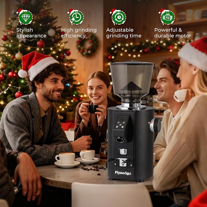 Commercial Coffee Grinder Heavy Duty - 64mm SS Flat Burrs, 8 Precise Settings, Button Control, 35oz Hopper, Business and Home Use, Black 400W