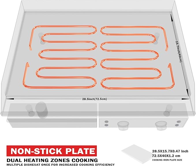 Commercial Electric Griddle 29 Inch Large Countertop Griddle Non-Stick Flat Top Grill Stainless Steel Teppanyaki Griddle with Adjustable Temperature 90℉-575℉ for Restaurant Use 240V 3500W
