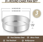 Homikit Round Cake Pan Set of 3, 9-Inch Stainless Steel Cake Tins Bakeware for Baking Layer Smash Birthday Cake，Oven, Pressure Cooker & Dishwasher Safe