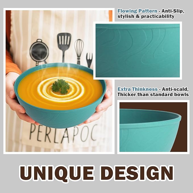 40 OZ Wheat Straw Bowl Sets, 6 PCS Unbreakable & Lightweight Salad Bowls, Microwave & Dishwasher Safe, BPA-Free, Kitchen Bowl Set for Serving, Soup, Oatmeal, Fruit, Noodles, Green