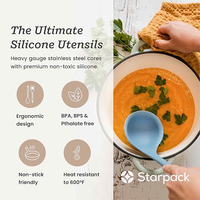 Starpack 'Like a Boss' XL Premium Silicone Cooking Utensils Set (6 Pcs) - Heat Resistant Kitchen Utensils 600°F - Non-Stick Silicone Utensil Set - Large Kitchen Utensils Set for Cooking & Serving