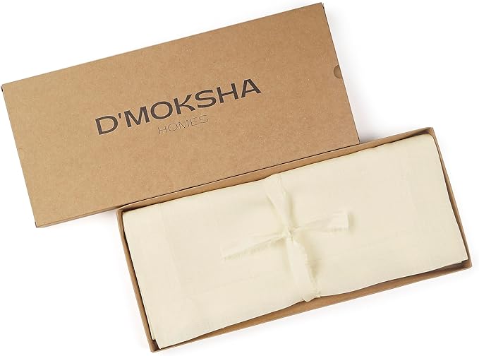 D'Moksha Homes Linen Cream Table Runner 72 Inches Long - 100% Pure Linen 14 x 72 Inch Table Runner for Dining, Summer, Fall and Halloween - Machine Washable