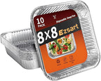 Aluminum Pans 8x8-10 Pack Disposable Foil Pans, Heavy Duty Aluminum Roasting Trays for Baking, Cooking, Heating, Storing, Prepping Food