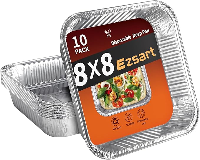 Aluminum Pans 8x8-10 Pack Disposable Foil Pans, Heavy Duty Aluminum Roasting Trays for Baking, Cooking, Heating, Storing, Prepping Food