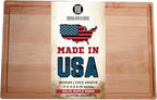 Made in USA Medium Solid Maple Wood Cutting Board by Virginia Boys Kitchens - Butcher Block Wooden Carving Board with Juice Groove made from Sustainable North American Hardwood (17x11)