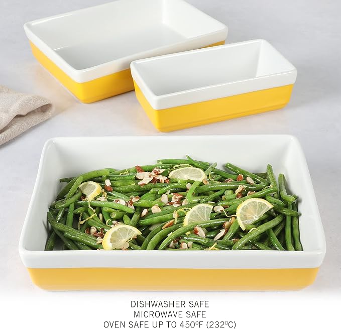 MARTHA STEWART 3 Piece Oven to Table Stoneware Bakeware, Baking Dish & Casserole Set - Yellow