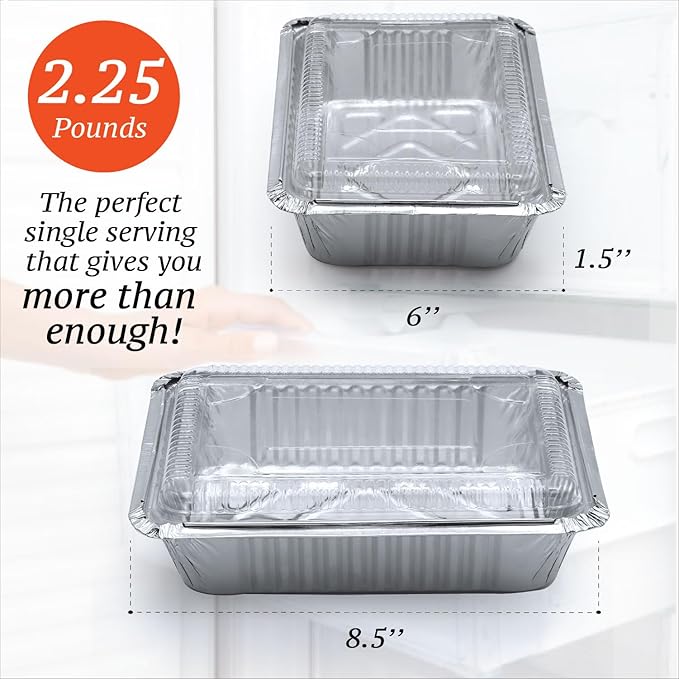 Spare Essentials (55 Count) 2.25LB Aluminum Containers with Lids (8.5"x6") - Disposable Foil Container for Takeout, Baking, Freezing, Food Storage - Aluminum Pans with Lids, To Go Containers