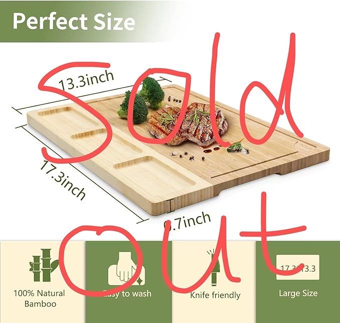 Bamboo Cutting Board Wooden Cutting Boards for Kitchen Non Slip Chopping board with Deep Juice Grooves 03