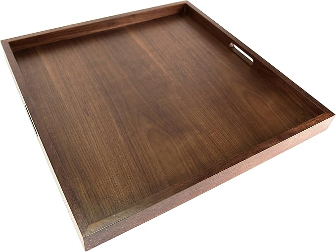 24x24 inches Square Walnut Wooden Ottoman Tray, Large Living Room Serving Tray