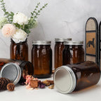 DHSBTLS 32 oz Glass Mason Jars, 6 Pack Amber Wide Mouth Glass Canning Jars with Silver Aluminum Lids and Bands, Airtight Jars for Food Storage, Canning, Overnight Oats, Fermenting, Pickling, Decor