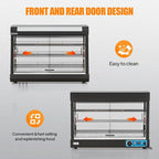 ROVSUN 35" Pizza Warmer Food Warmer Display, 3-Tier Electric Food Warmer Commercial Countertop w/LED Lighting Adjustable Removable Shelves Glass Door, Pretzel Warmer for Buffet Restaurant 1500W