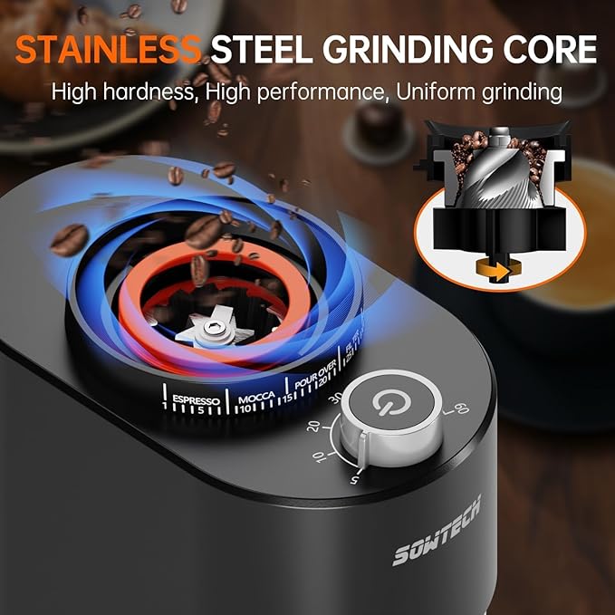 Anti-static Conical Burr Coffee Grinder, Adjustable Electric Mill, 38 Precise Grind Settings, Precision Timer, for Espresso, Drip and French Press, Black