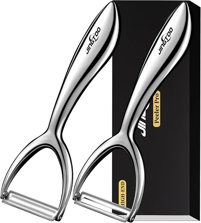 Vegetable Peeler Stainless Steel, Premium Potato Peelers for Kitchen, Ultra Sharp Veggie Fruit Peeler, Carrot Peeler Ergonomic Non-Slip Handle Y Peelers - 5 Years Warranty (Serrated + Plain)