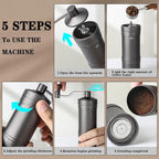 Manual Coffee Grinder with 7 Star Stainless Steel Conical Burr, Portable Coffee Grinder with External Adjustable Grind Setting (Grey)
