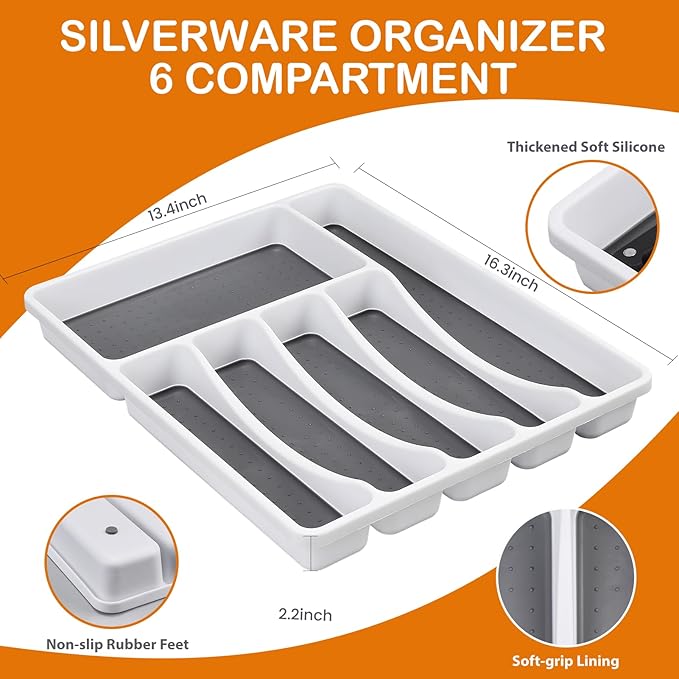 49 Piece Silverware Set with Organizer - Stainless Steel Cutlery Set for 8, White Elephant Christmas Gifts kitchen Utensil Flatware with Steak Knives, Spoons and Forks, Dishwasher Safe, Rust-proof