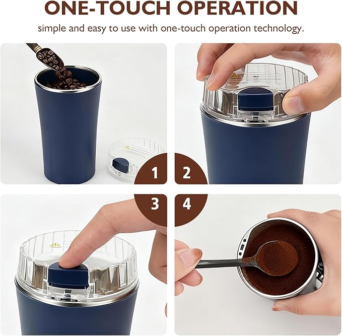 Electric Coffee Grinders - One-Key Portable Coffee Bean and Spice Grinder, 300W Powerful Power with Heavy-Duty Stainless Steel, Portable Coffee Grinder Electric for Coffee, Spices, Herb, Nuts,etc.